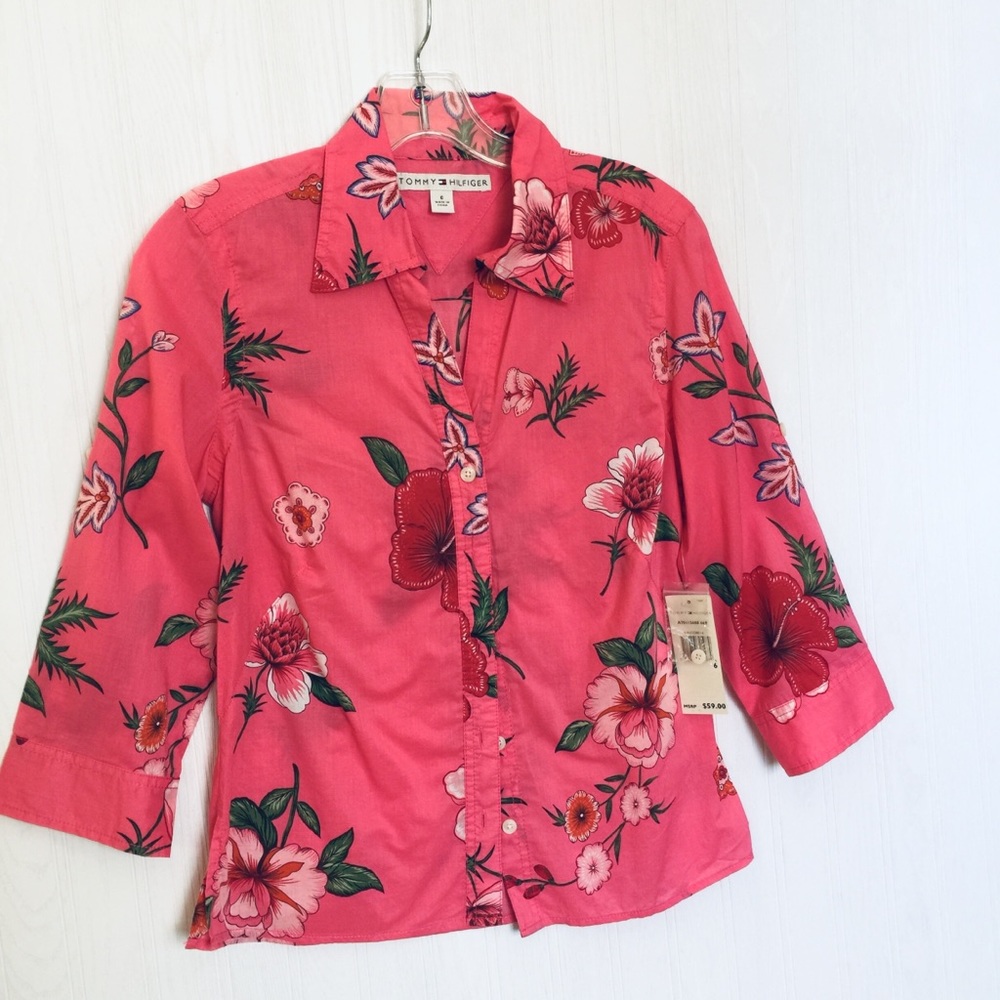 NWT tropical pink Tommy Hilfiger 3/4 Sleeve floral